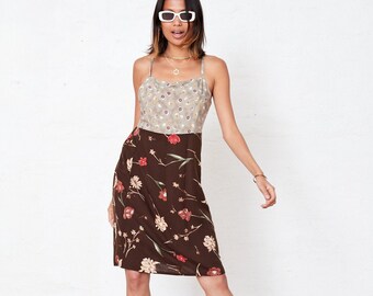 Vintage Two Tone 90s Summer Dress Small Medium, Strappy Knee-Length Floral Dress UK 8 US 4 EU 36