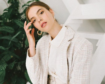 Vintage Blazer, White Blazer Large, Tweed Blazer, Multicoloured Blazer, 90s Jacket, 90s Blazer, 90s Clothing, Large Jacket