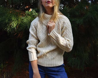 Vintage Sweater, White Sweater Large, Pullover Sweater, Ivory White Jumper, Cream Sweater, Diamond Knit Jumper, Vintage Knitwear
