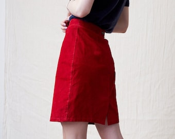 Vintage Suede Skirt 24" Waist, Petite Red Mini Skirt Small XS, Leather Clothing, Red Leather Skirt, 90s Clothing, Suede Pencil Skirt