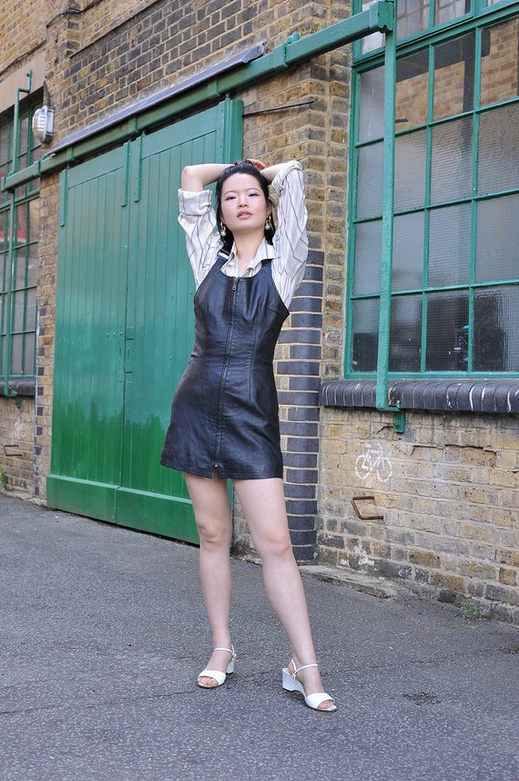 Vintage Leather Dress Small, Black Leather Mini Dr