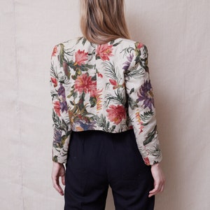 Vintage Floral Linen Jacket Small Medium, Beige Linen Crop Jacket UK 8 US 4 EU 36, Vintage Linen Blazer image 5