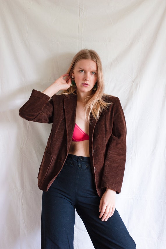 Vintage Blazer Brown Cord Blazer Large Boho Brown Jacket Etsy