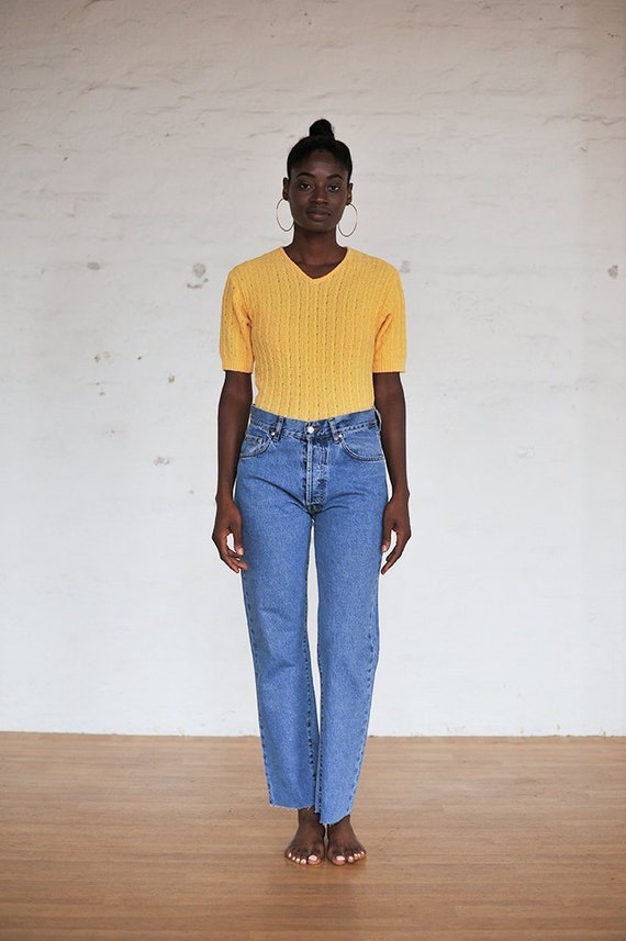 cut off straight leg jeans