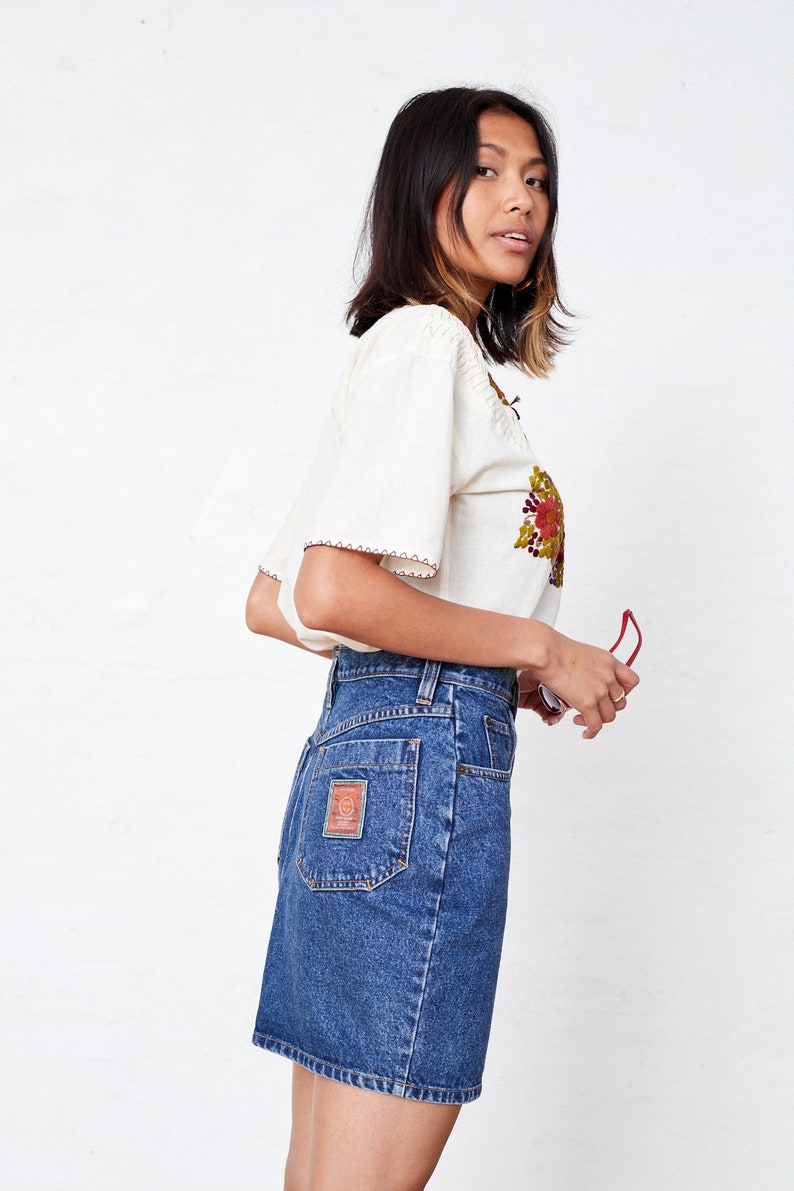 Vintage Denim Mini Skirt 26-27 Waist, 90s Denim Skirt Small image 4