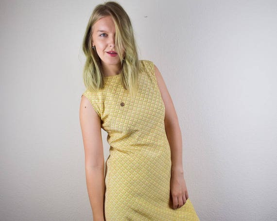 Vintage Dress, 60s Dress Medium, Yellow Knee Length Dress