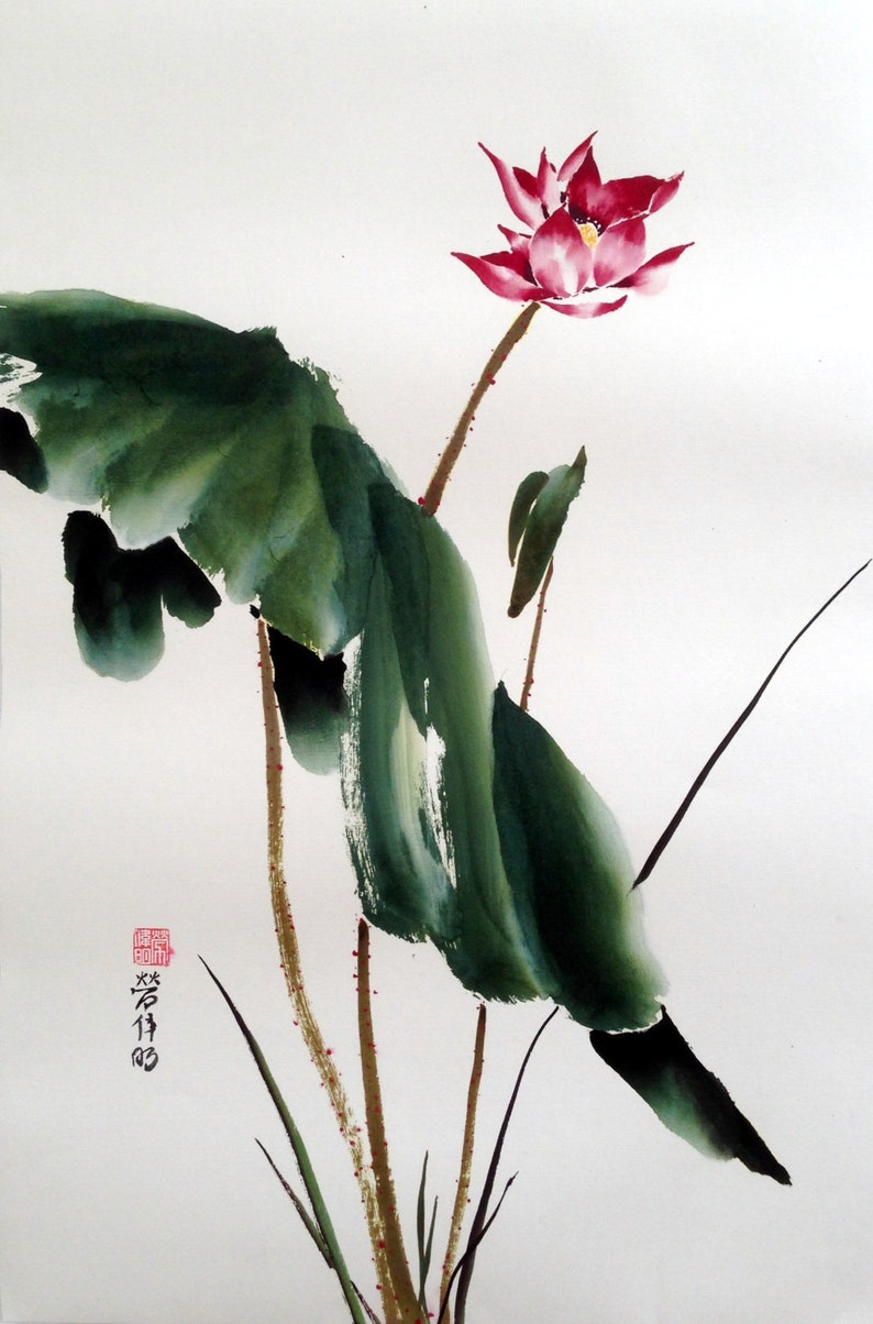 Lotus Blossom Chinese Watercolor Painting on Rice Paper 27 | Etsy