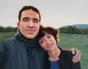 Custom hand-painted people portrait from photo, family portrait, children portrait, couple portrait, custom oil portrait from photo