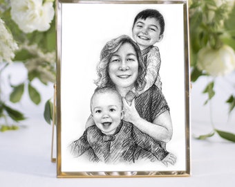 Christmas gift for nana, Custom portrait from photo, Mothers day gift for grandma gift, Personalized gift for mom, Kids portrait custom