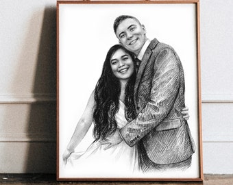 Paarportrait vom Foto, benutzerdefiniertes Portraitpaarportrait, handgezeichnetes Portrait, 10-jähriges Jubiläumsgeschenk für Ehemann Weihnachtsgeschenk