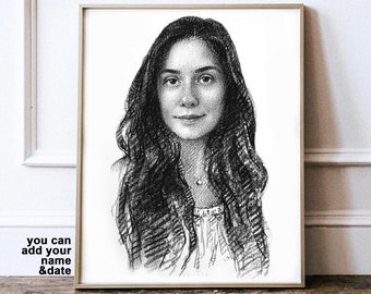 Custom Portrait Sketch From Photo, Gift for her, portrait for gift for girlfriend from boyfriend, Personalized portrait from photo, Drawing