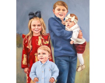 Anpassat familjeporträtt på duk från foto, Handmålat, Målat familjeporträtt, Måla familjeporträtt, Familjeoljemålning på duk