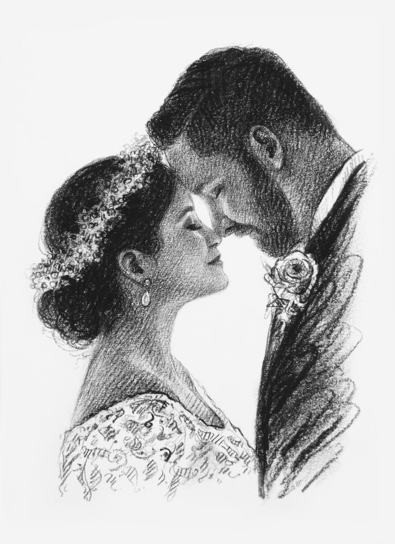 Personalized Drawing Art Boyfriend Gift Kiss Portrait Charcoal Etsy