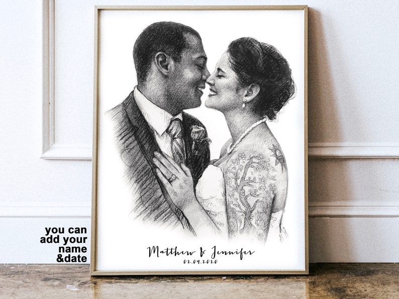 Personalized portrait, custom portrait, custom couple illustration, Anniversary gift, Wedding gift, Wedding portrait image 6