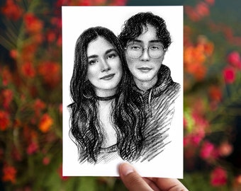 Present till långdistansförhållande för pojkvän, unik alla hjärtans dag-present till honom, personligt porträtt från foto, kolteckning