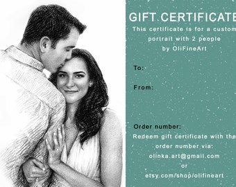 Last minute Christmas gift certificate printable Gift certificate portrait Last minute friend gift Custom Charcoal portrait  HAND-PAINTED
