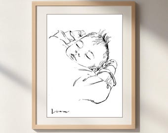 Personalized First Birthday custom sketch from Photo, Hand drawn Portrait, Perfect 1st Birthday Present for 1 Year Olds