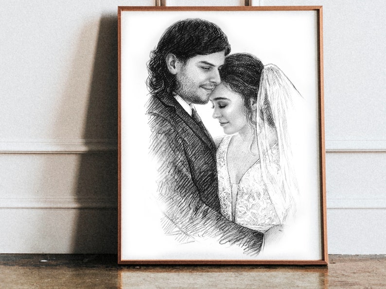 Custom Couple portrait from photo, Couple portrait Drawing, Anniversary Portrait Gift, Custom Wedding Portrait Gifts, Engagement Gifts image 10