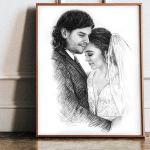 Portret ołówkiem ze zdjęcia, portret rysowany ręcznie, portret niestandardowy, prezent na Dzień Ojca, portret ślubny, prezent na Dzień Matki, prezent rocznicowy.