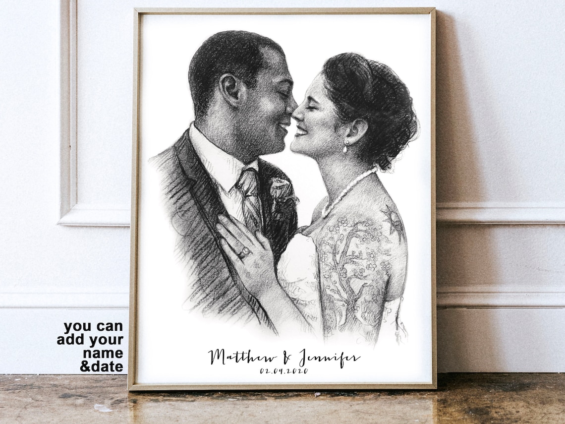 First Kiss Gift Our First Kiss Portrait Our First Date Hand Etsy