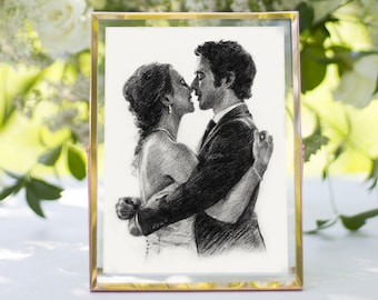 5th anniversary gift KISS portrait custom drawing Romantic portrait romantic gifts fifth anniversary gift