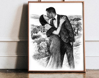 Engagement gifts for couple unique, Charcoal portrait, Engagement gifts for him, Charcoal drawing, 6 month anniversary gift for boyfriend