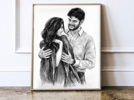 Couple Drawings Romantic Couple Drawing Personalized 