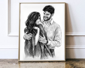 Custom couple portrait Couple custom drawing couple drawing custom wedding portrait Couple personalized painting