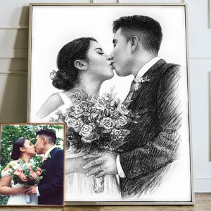 Blyertsteckning, Anpassad teckning, Anpassad skiss från foto, Personlig porträttskiss Alla hjärtans dag-present till henne, till honom, Foto att skissa bild 5
