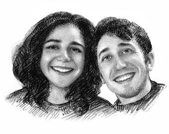 Couples portrait from photo. Portrait of 2 people. Custom portrait drawing from photo, Hand Drawn Portrait