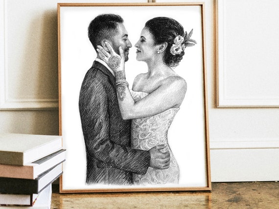 Personalized Drawing Art Boyfriend Gift Kiss Portrait Charcoal