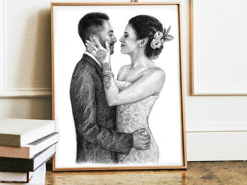 Custom Couple portrait from photo, Couple portrait Drawing, Anniversary Portrait Gift, Custom Wedding Portrait Gifts, Engagement Gifts image 1