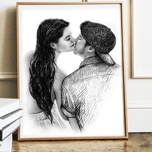 Blyertsteckning, Anpassad teckning, Anpassad skiss från foto, Personlig porträttskiss Alla hjärtans dag-present till henne, till honom, Foto att skissa bild 4