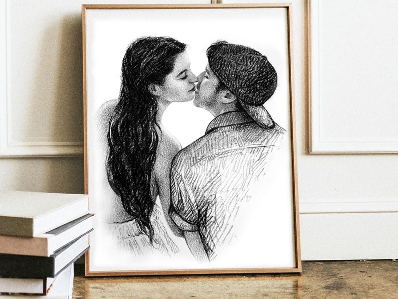Blyertsteckning, Anpassad teckning, Anpassad skiss från foto, Personlig porträttskiss Alla hjärtans dag-present till henne, till honom, Foto att skissa bild 4