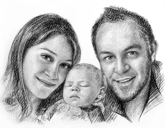 Custom Charcoal Drawing From Photo, Hand Drawn Portrait for Couple, Charcoal  Drawing of Family, Portrait Gift for Mom, Original Drawing Art 
