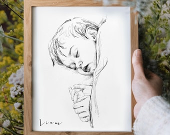 Custom Hand Drawn portrait, Charcoal drawing Custom Sketch portrait Baby Sketch from Photo, Baby Shower Present Personalized Newborn Drawing
