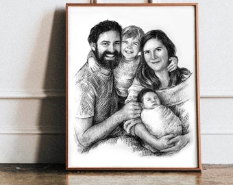 Drawing Portrait from Photo holiday Birthdays Gift for Her Home Decor Gift for Couples Charcoal Fine Art CUSTOM Portrait Pencil Sketch