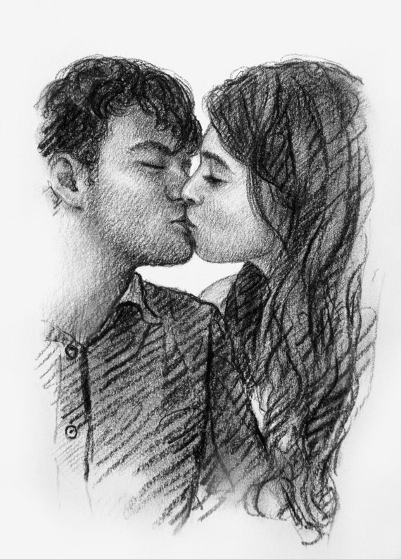 Personalized Drawing Art Boyfriend Gift Kiss Portrait Charcoal