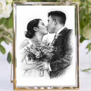 Coppie di ritratti personalizzati, Primo regalo di anniversario di matrimonio per lei, Arte della parete in bianco e nero, Regalo di anniversario di carta per lui, Regali sentimentali
