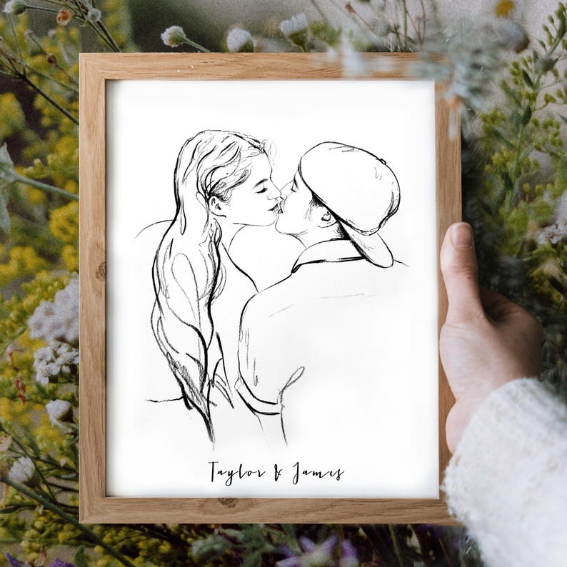 Couple wedding portrait, Custom Sketch hand drawn portrait, Custom drawing from photo, Personalized painting, Anniversary gift for husband image 5