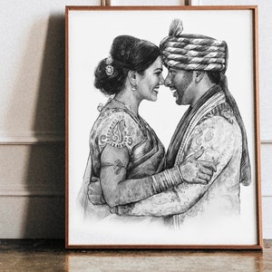 Indisches Hochzeitsgeschenk - Individuelles Porträt vom Foto - Geschenk für Ehemann Jahrestag - Jahrestagsgeschenke für Ehemann - Romantische Geschenke für Ihn