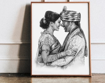 Indian wedding gift - Custom portrait from photo - Gift for husband anniversary - anniversary gifts for husband - Romantic gifts for him