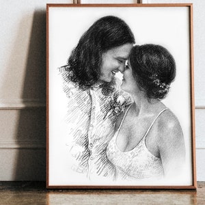 Custom Couple portrait from photo, Couple portrait Drawing, Anniversary Portrait Gift, Custom Wedding Portrait Gifts, Engagement Gifts image 8