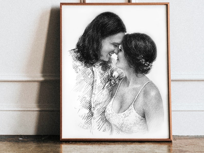 Custom Portrait, Couple Portrait From Photo Wedding, Charcoal Drawing ...