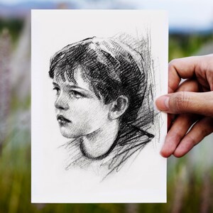Blyertsteckning, Anpassad teckning, Anpassad skiss från foto, Personlig porträttskiss Alla hjärtans dag-present till henne, till honom, Foto att skissa bild 6