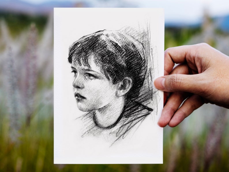 Blyertsteckning, Anpassad teckning, Anpassad skiss från foto, Personlig porträttskiss Alla hjärtans dag-present till henne, till honom, Foto att skissa bild 6