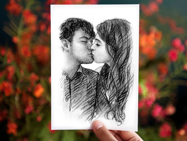 First Kiss Gift Our First Kiss Portrait Our First Date Hand Etsy