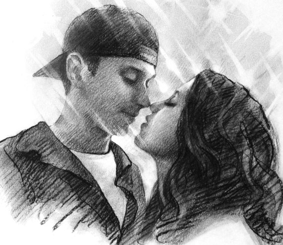 Personalized Drawing Art Boyfriend Gift Kiss Portrait Charcoal