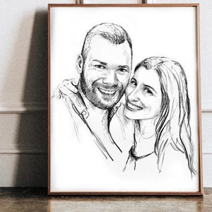Couple wedding portrait, Custom Sketch hand drawn portrait, Custom drawing from photo, Personalized painting, Anniversary gift for husband image 3