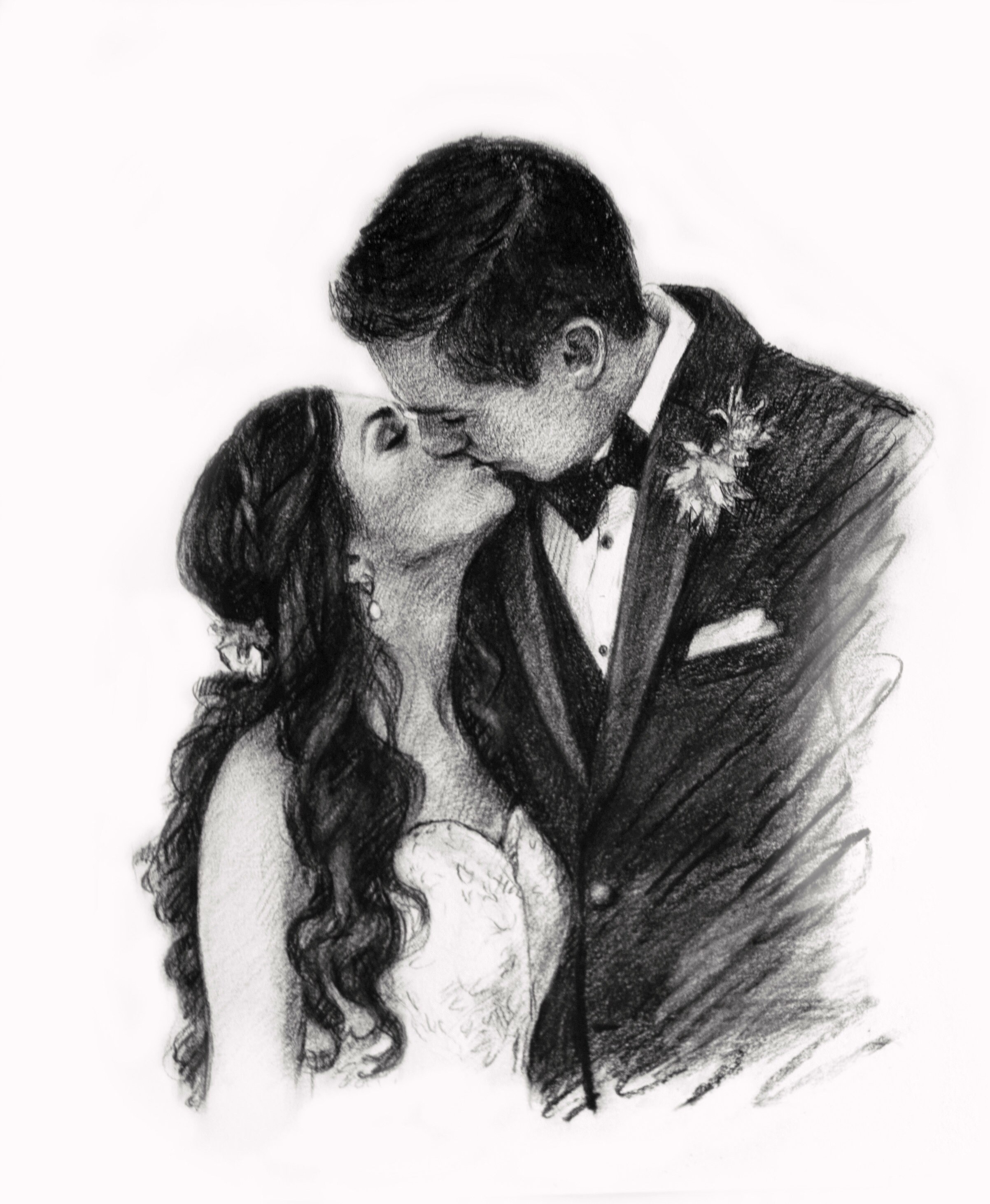 Personalized Drawing Art Boyfriend Gift Kiss Portrait Charcoal